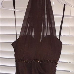 BROWN HALTER PARTY DRESS